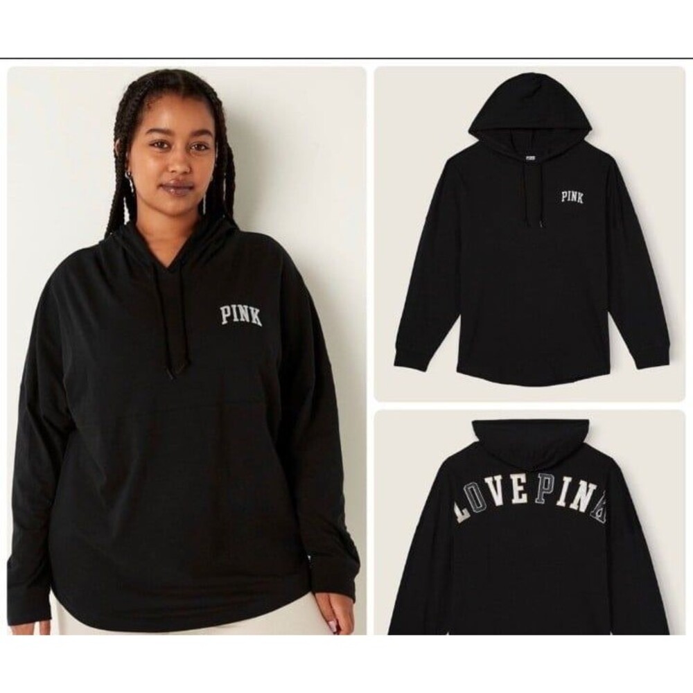 VS PINK Hooded Varsity tee black shine xl